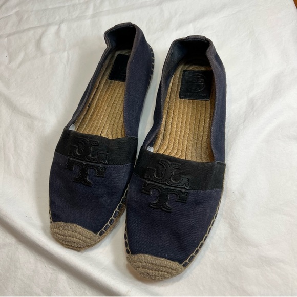 Tory Burch Weston navy blue and black slip on espadrille flats size 9.5 - Picture 2 of 7
